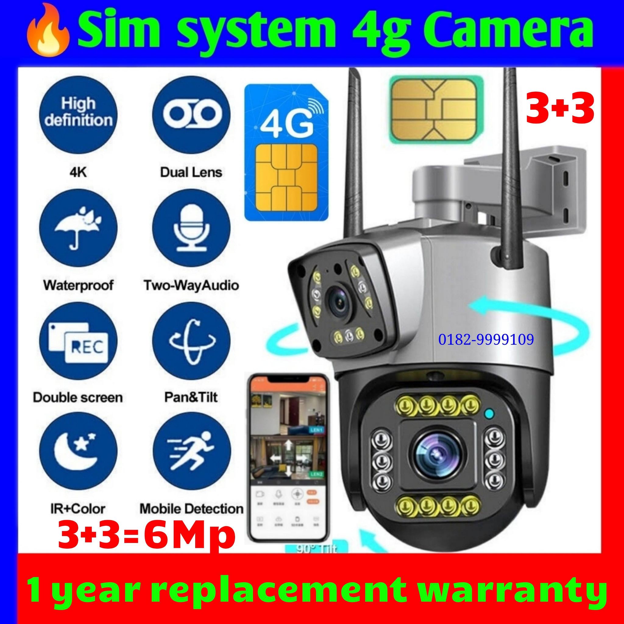 3+3=6mp 4G Sim System Waterproof Dabol lens Camera 1 Year Replace Warranty